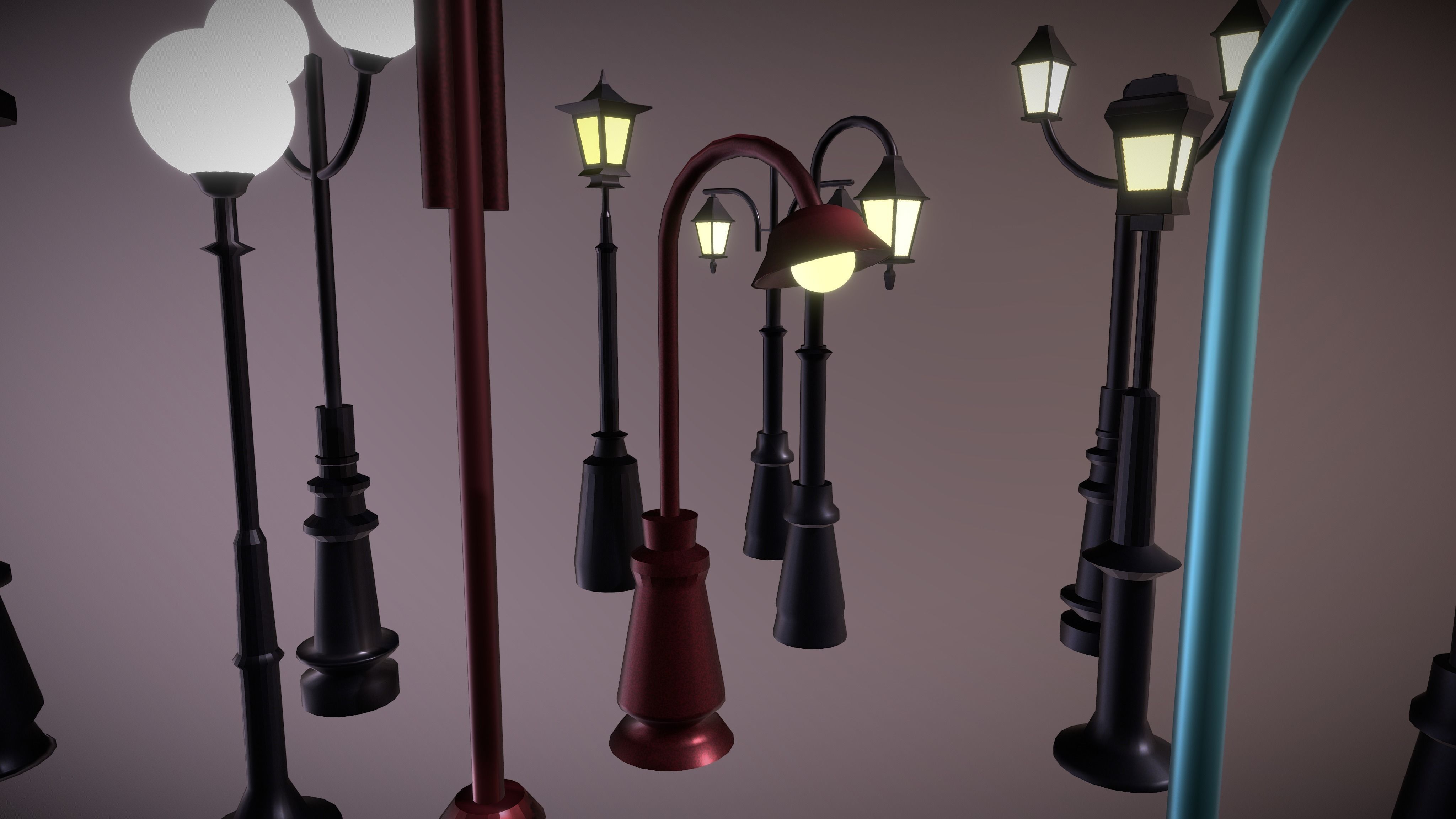 Lamposts Asset Pack - Streetlight 3d Model Set lowpoly 3D model_3