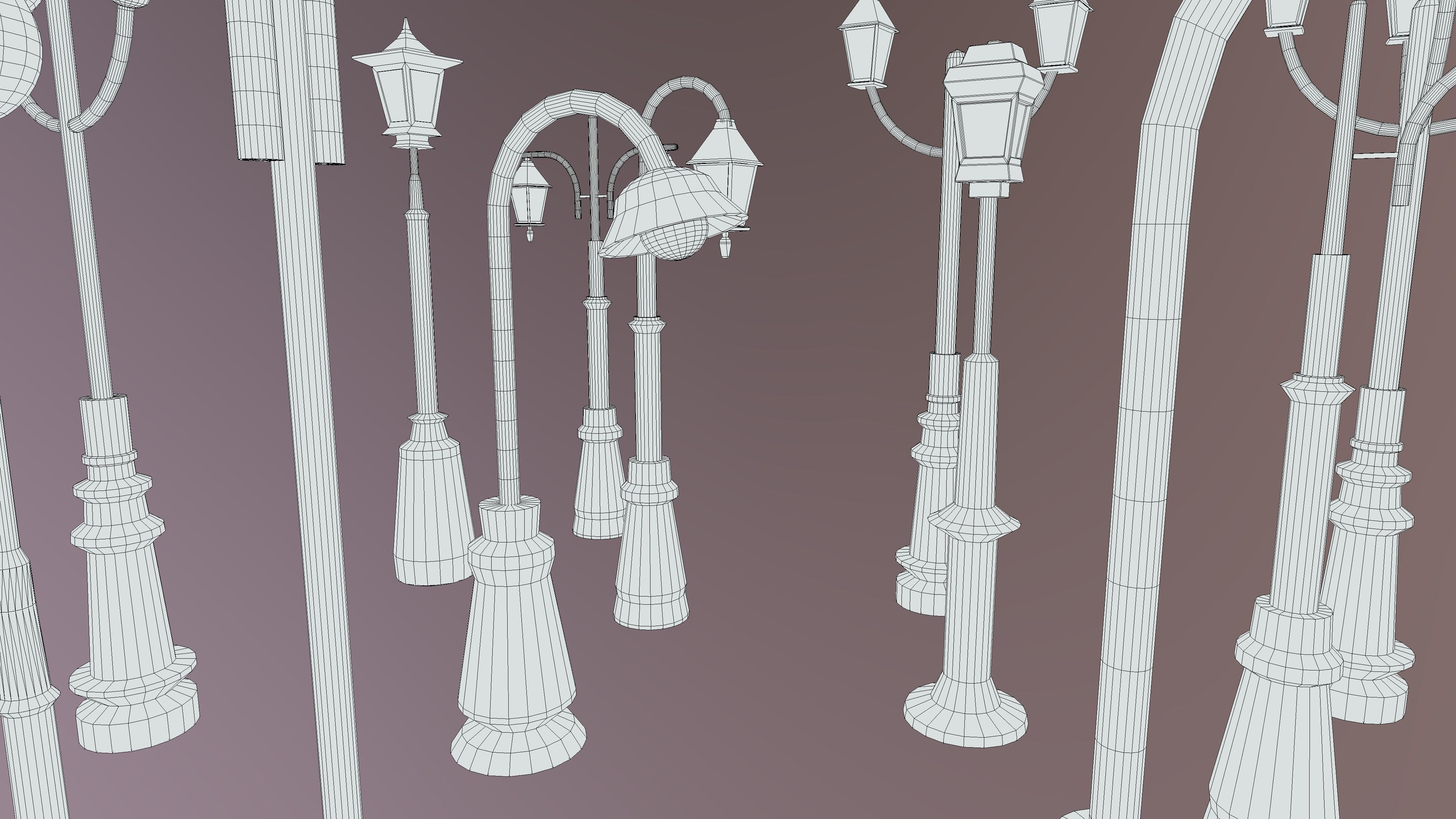 Lamposts Asset Pack - Streetlight 3d Model Set lowpoly 3D model_4