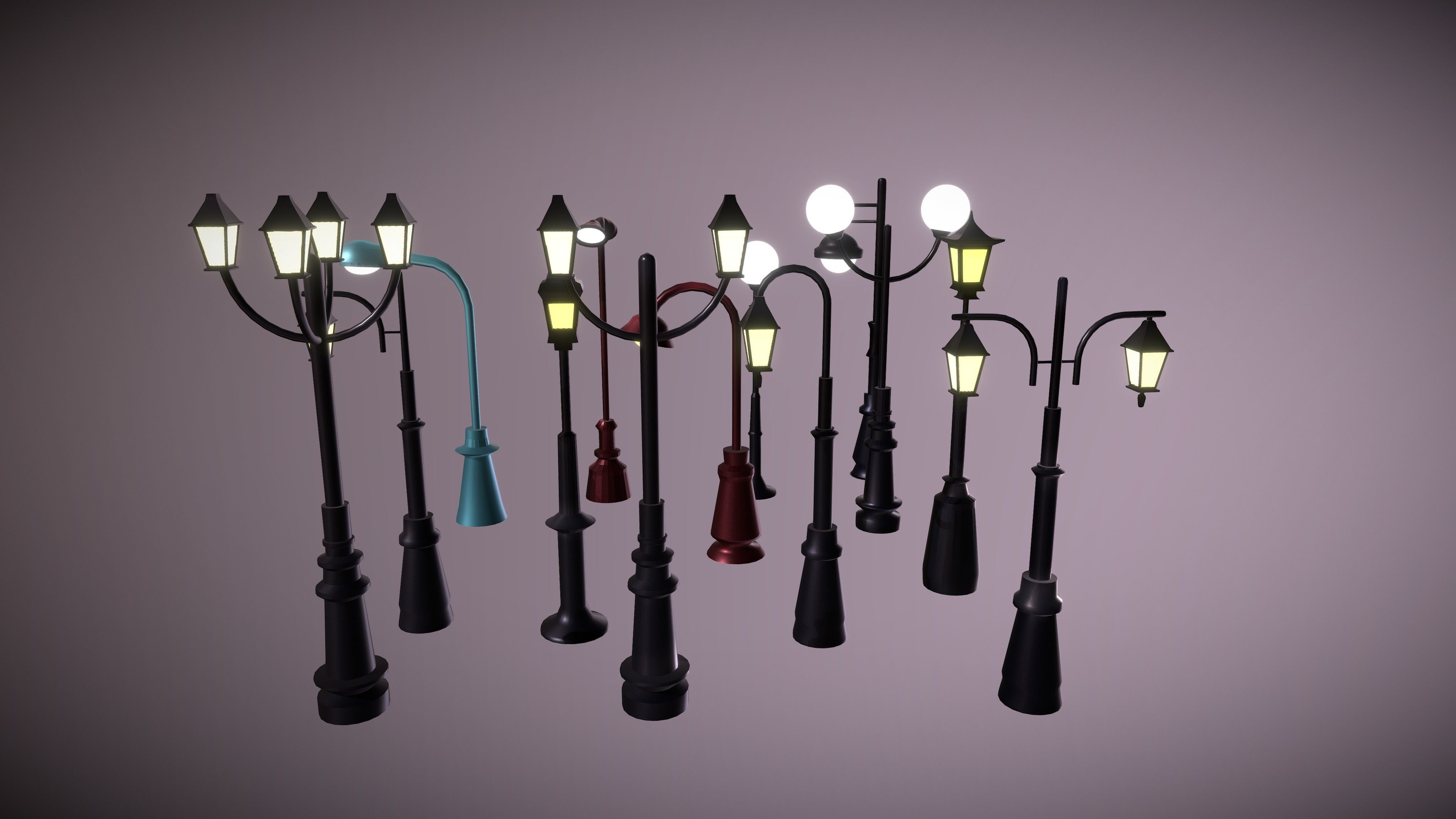 Lamposts Asset Pack - Streetlight 3d Model Set lowpoly 3D model_6