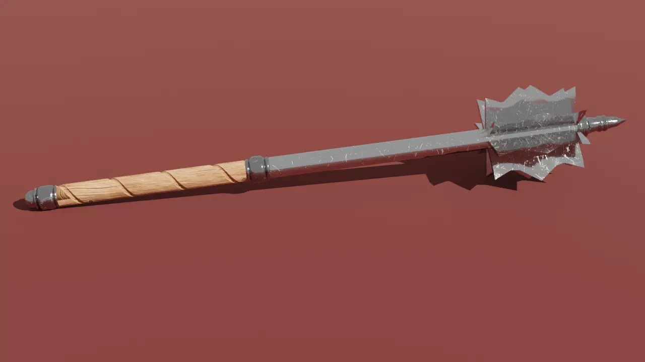 Flanged Mace Low-poly 3D model_0