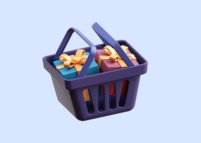 Cart Shopping with Gift 3D Illustration Low-poly 3D model