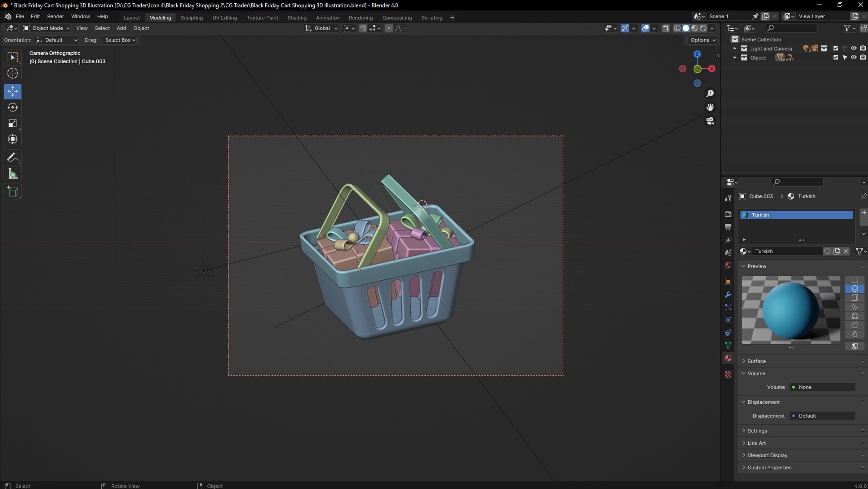 Cart Shopping with Gift 3D Illustration Low-poly 3D model_11