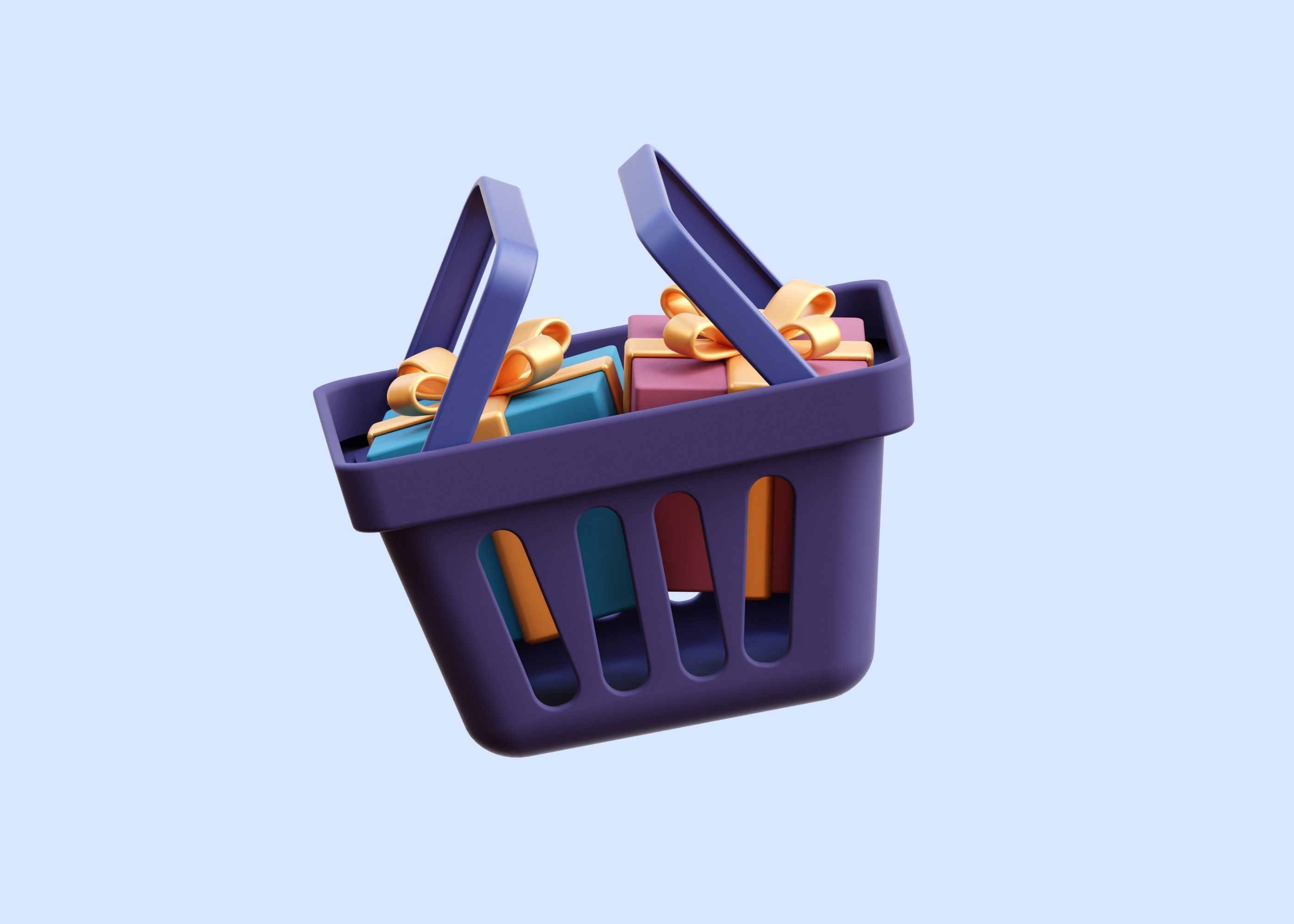 Cart Shopping with Gift 3D Illustration Low-poly 3D model_1