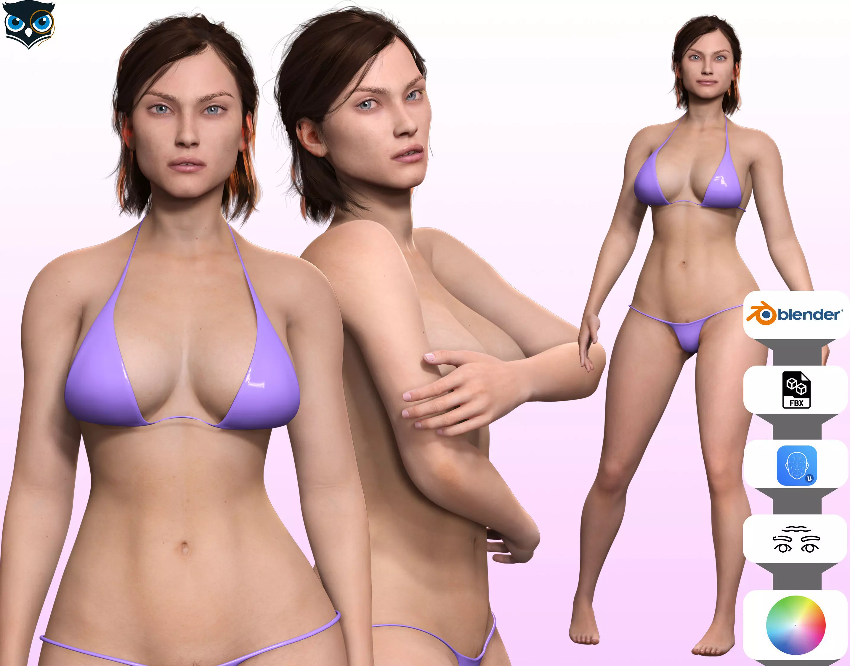 Stella - Realistic Mid Age Woman Advance Rig Low-poly 3D model_0