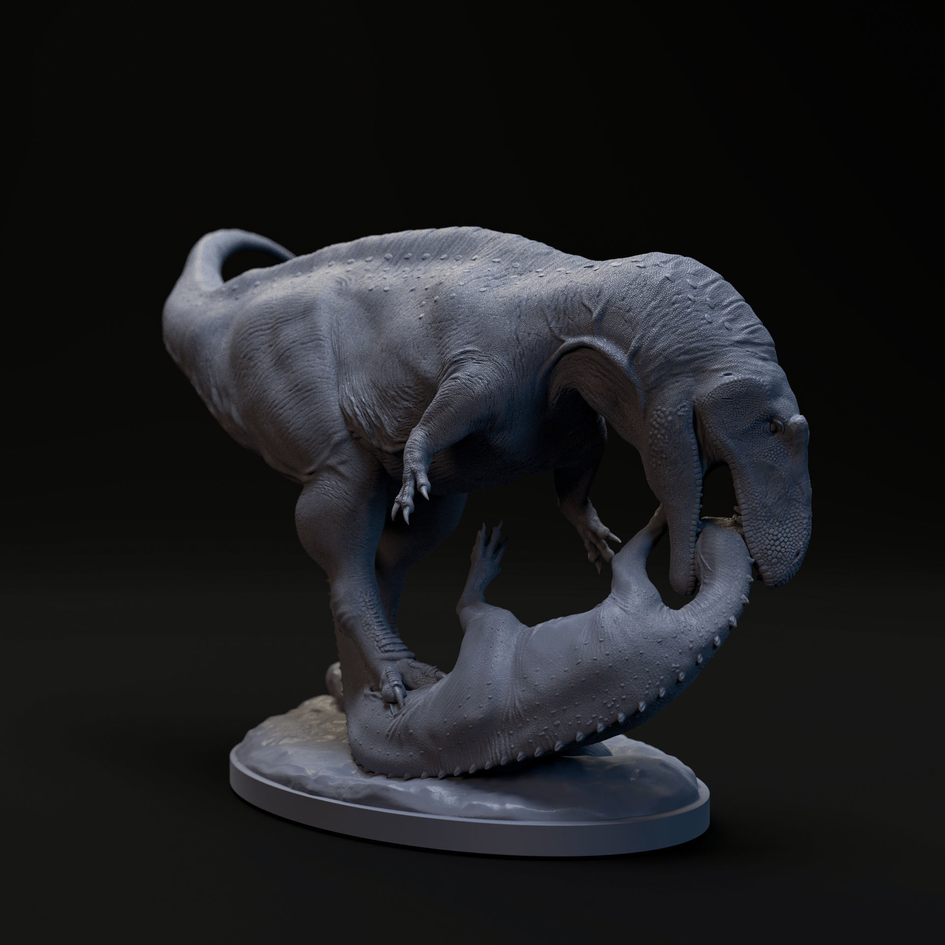 Acrocanthosaurus hunting Tenontosaurus 1-35 scale pre-supported 3D print model_1