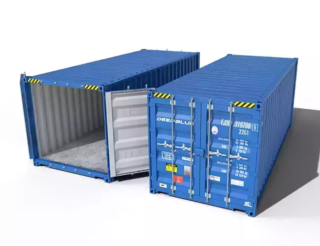 20ft Cargo Container Blue Low-poly 3D model