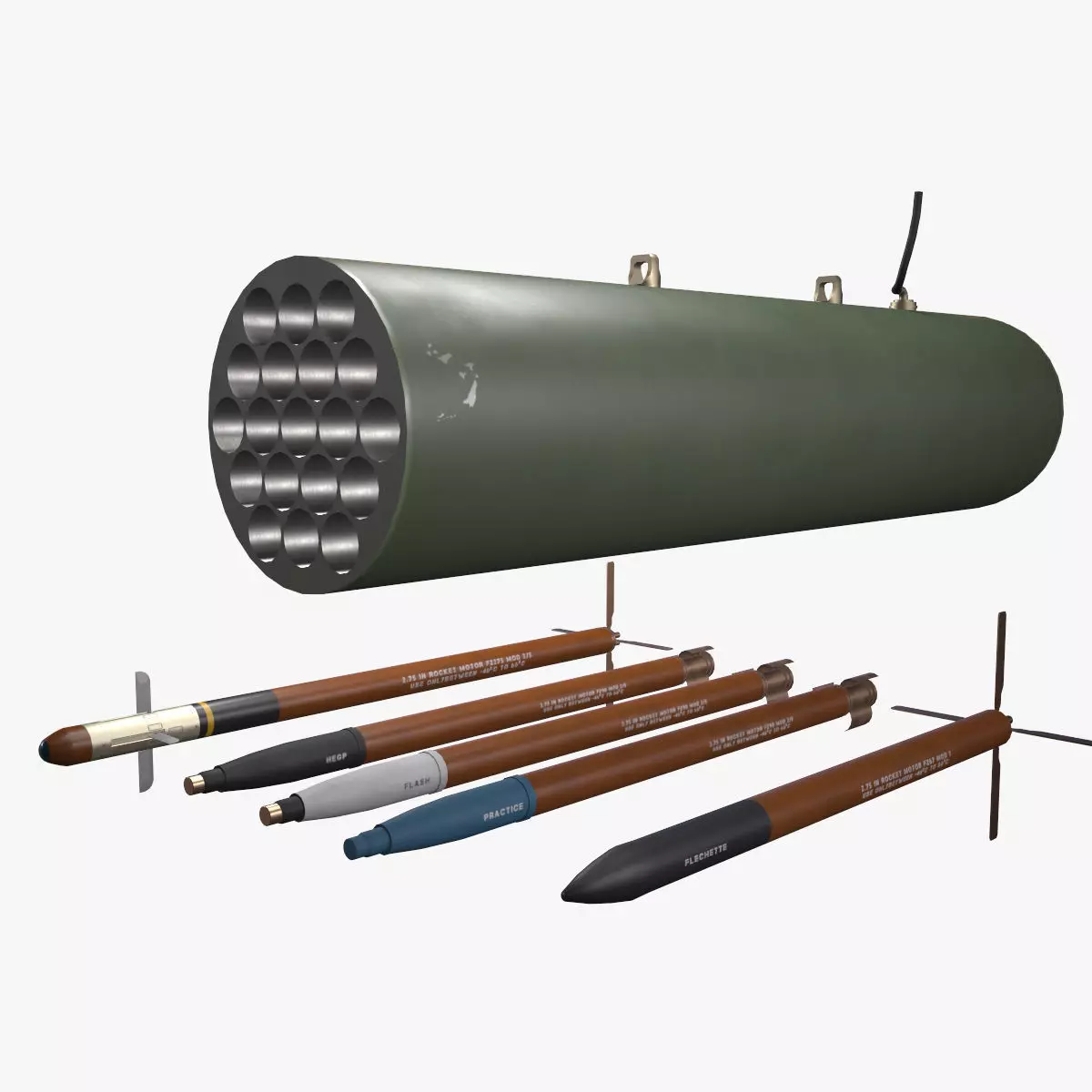 Rocket Launcher FZ207 With Missiles Low-poly 3D model_0