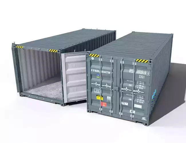 20ft Cargo Container Blue Grey Low-poly 3D model