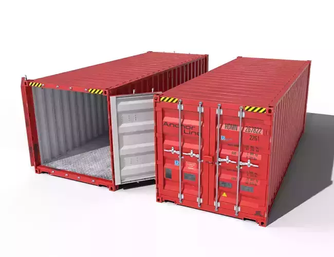 20ft Cargo Container Bright red Low-poly 3D model