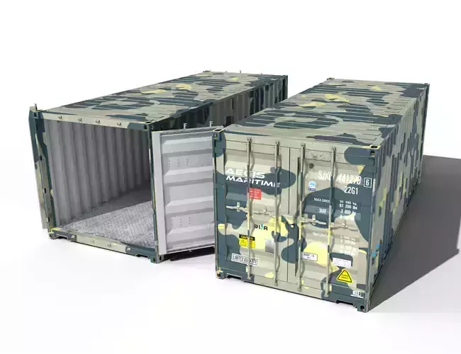 20ft Cargo Container Camo Low-poly 3D model