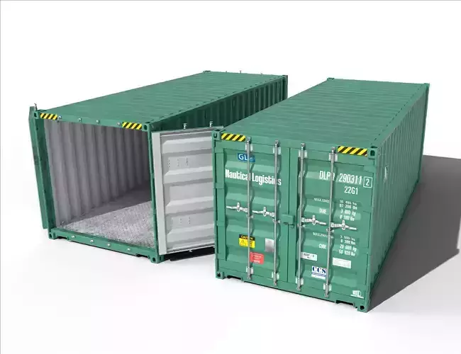20ft Cargo Container Green Low-poly 3D model