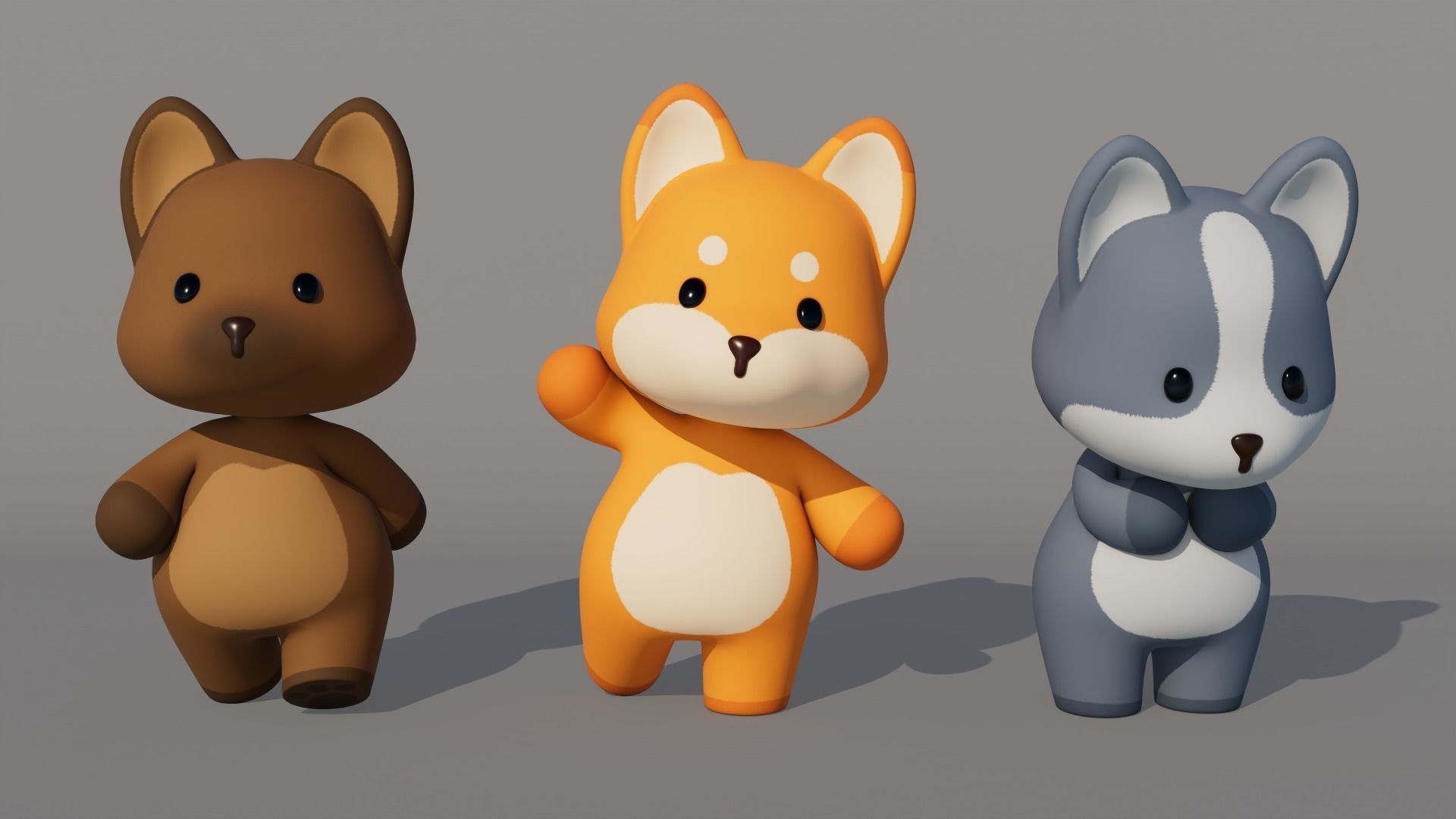 Rigged Cartoon Wolf Low-poly 3D model_1