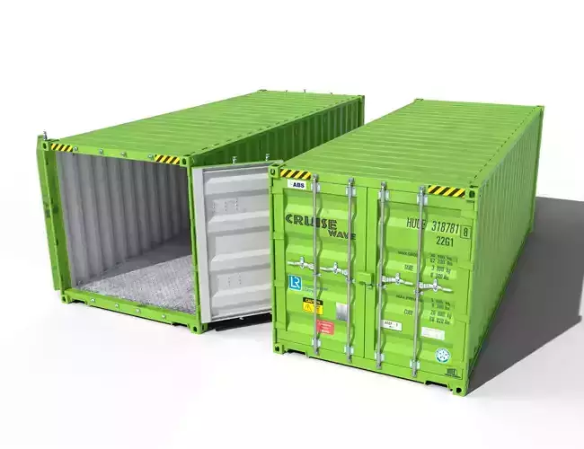 20ft Cargo Container Green Light Low-poly 3D model