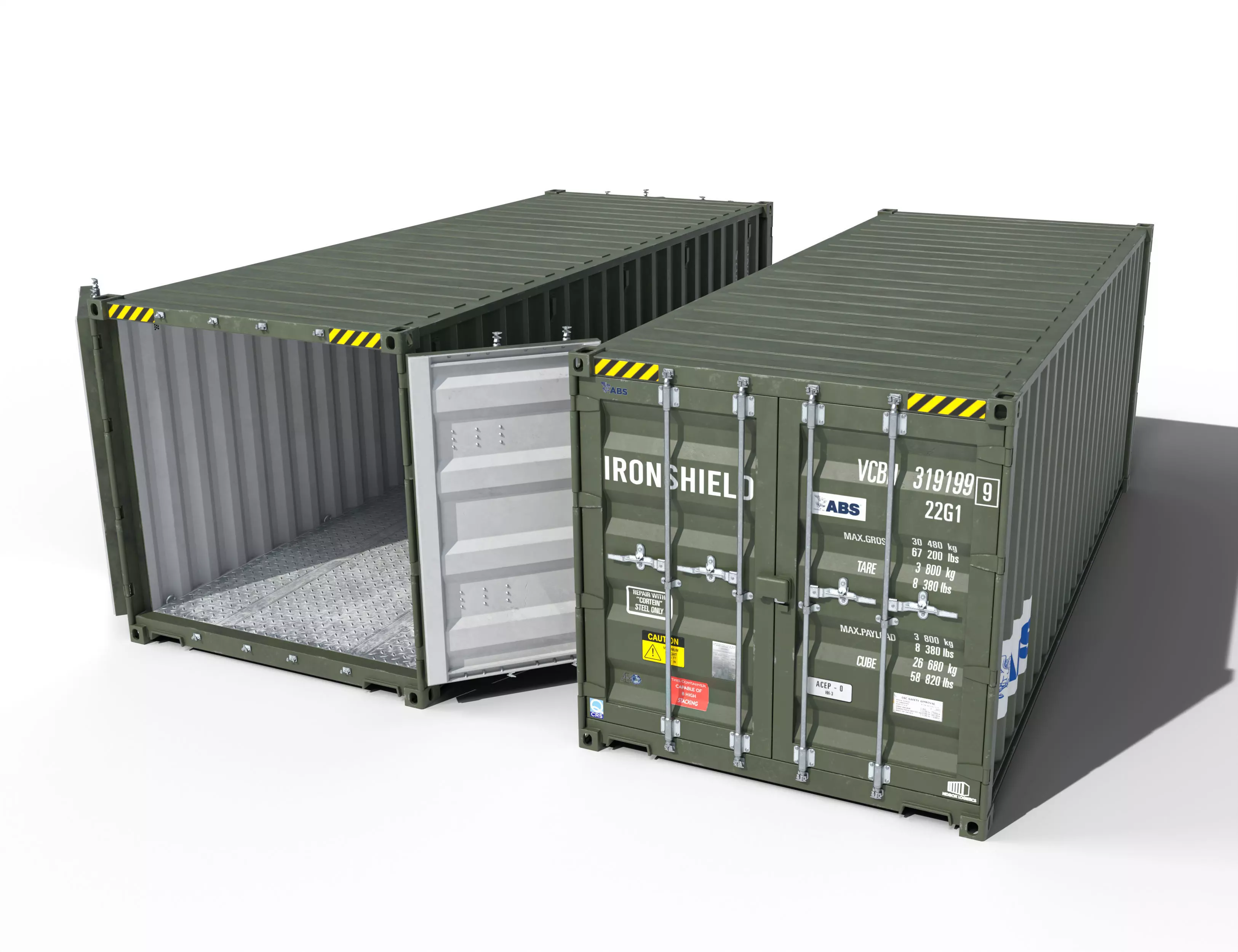 20ft Cargo Container Green Military Low-poly 3D model
