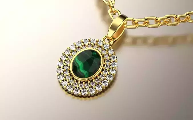 Malachite and diamond  pendant