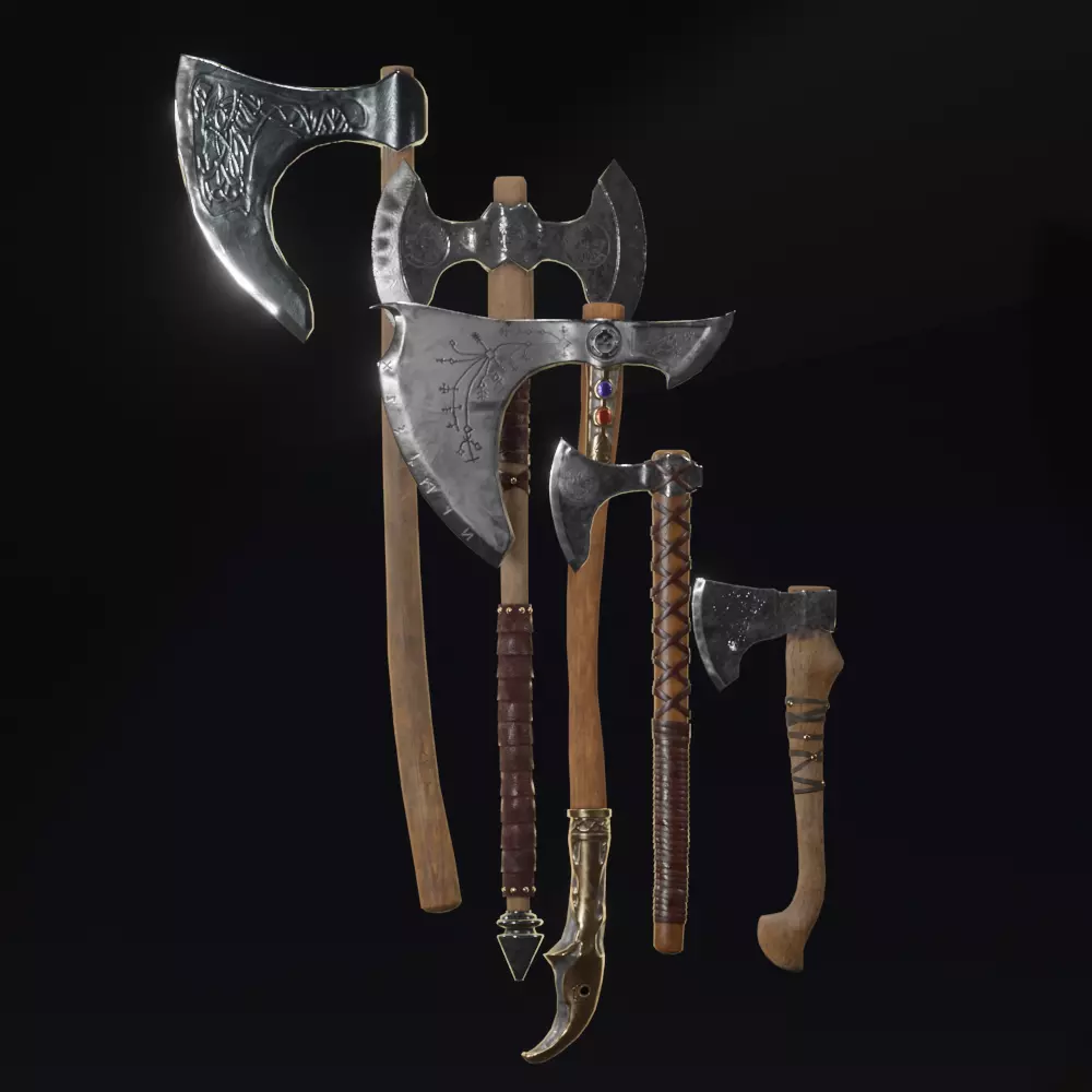 Viking Axe pack PBR Low poly game ready Low-poly 3D model_0