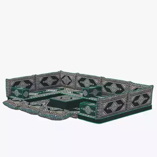 Arabic Sofa Set Floor Cushion Green Pillows Oriental Floor 3D model