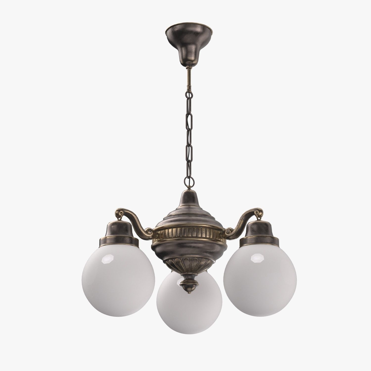Brass Chandelier With Three Vintage Arms PBR 3D model_4