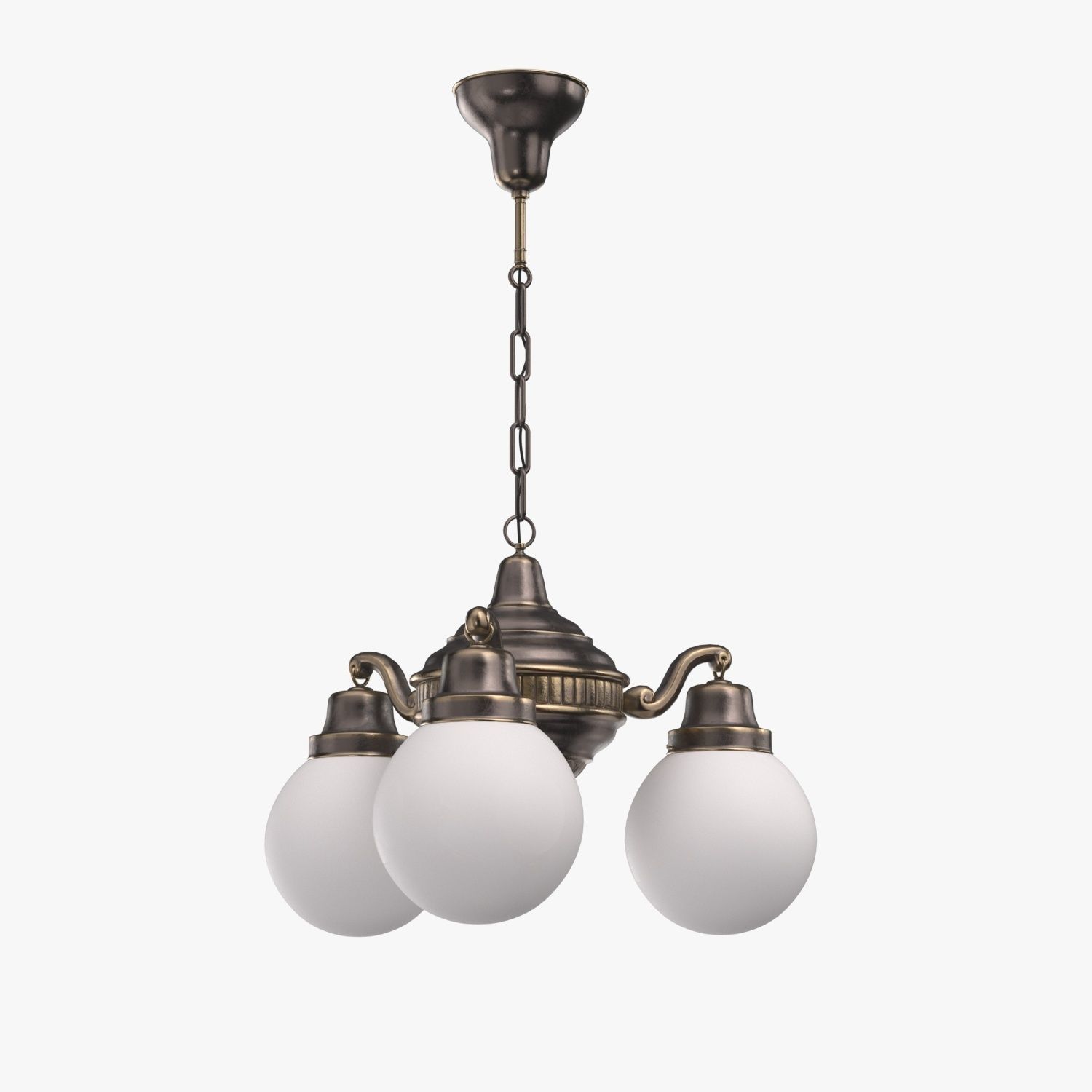 Brass Chandelier With Three Vintage Arms PBR 3D model_1