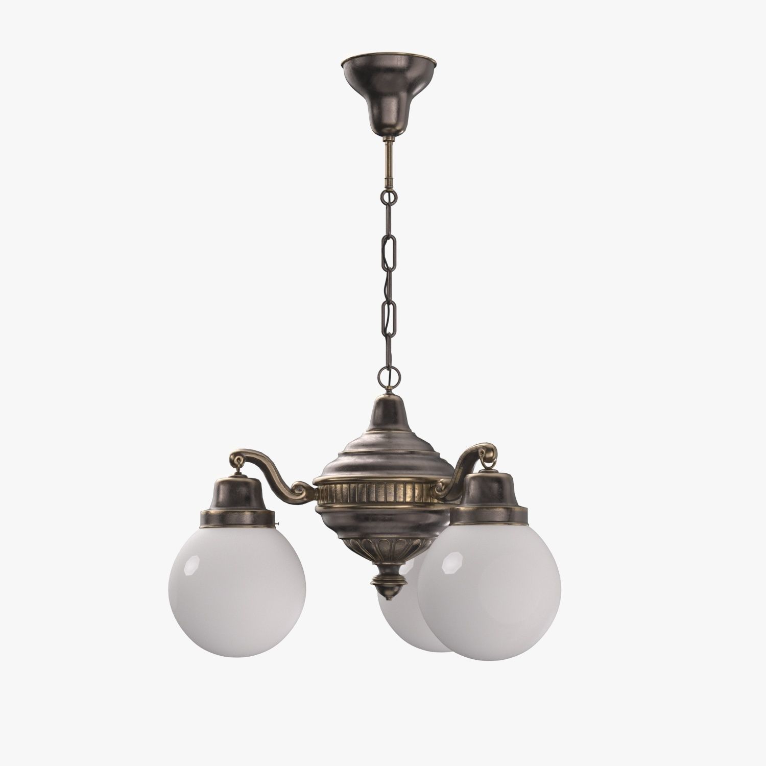 Brass Chandelier With Three Vintage Arms PBR 3D model_2