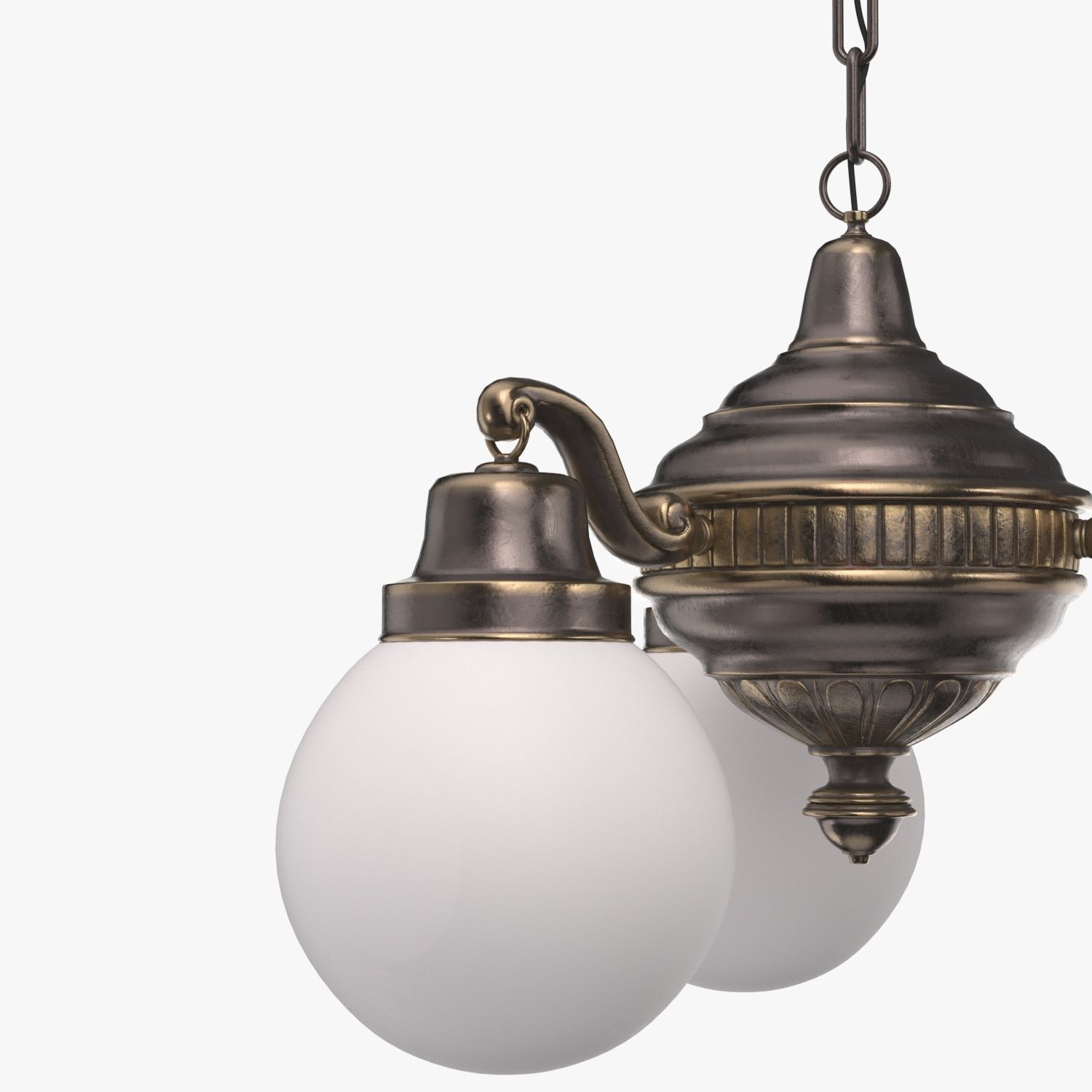 Brass Chandelier With Three Vintage Arms PBR 3D model_3