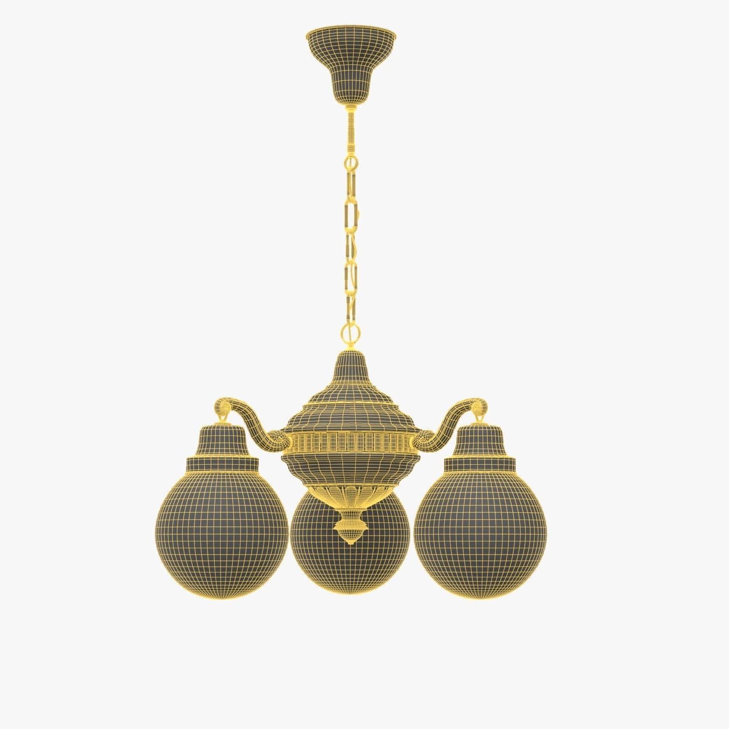 Brass Chandelier With Three Vintage Arms PBR 3D model_5