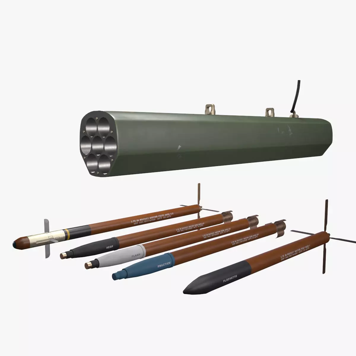 Rocket Launcher FZ220 With Missiles Low-poly 3D model_0