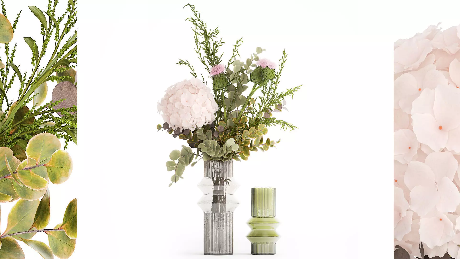 Pink bouquet hydrangea barberry thorn branch Thistle 390 3D model