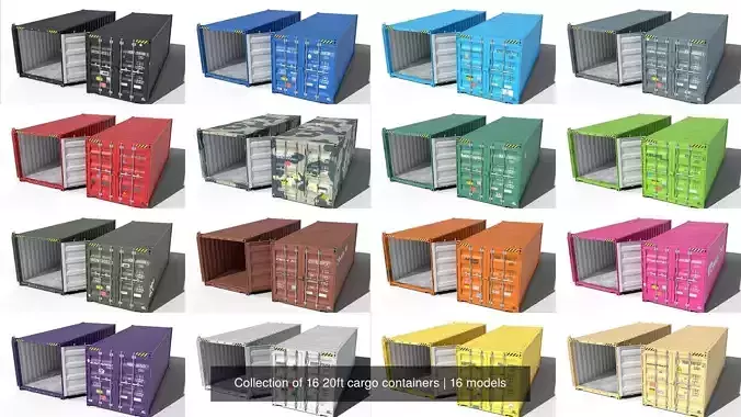 20ft cargo containers 3D Model Collection
