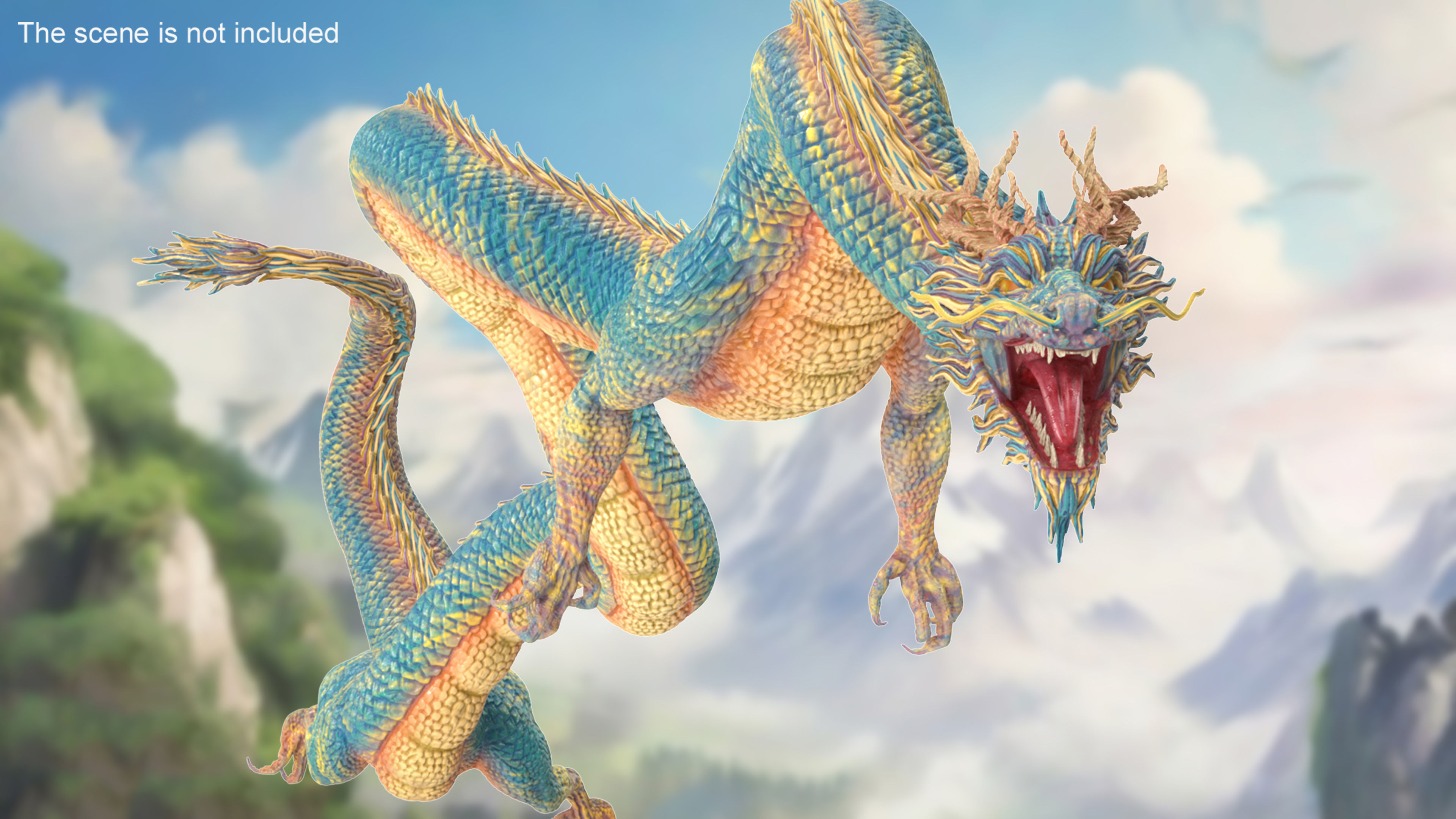 Asian Mythical Serpent Dragon Blue Rigged 3D model