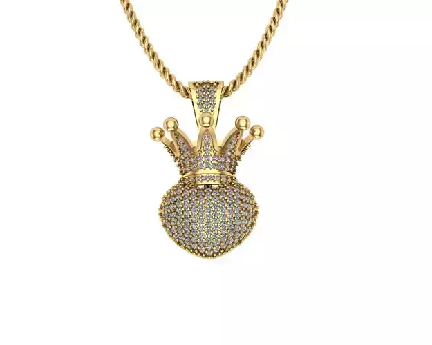 Crown Charm Heart Diamond Pendants 3