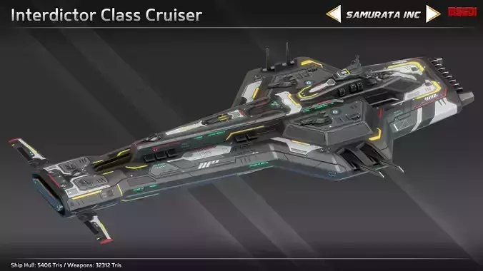 Spaceship Interdictor Class Cruiser Low-poly 3D model