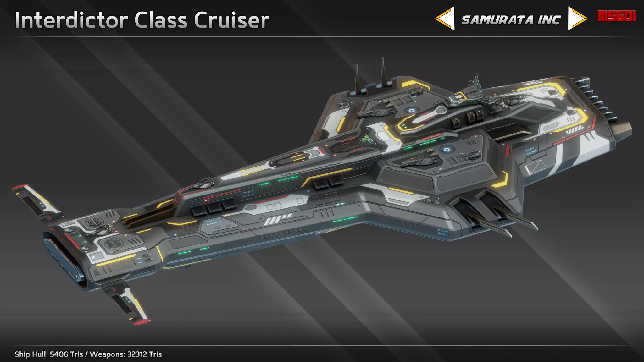 Spaceship Interdictor Class Cruiser Low-poly 3D model