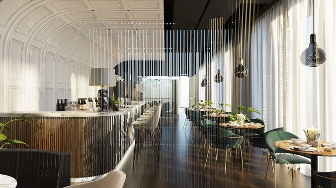 Luxury Lounge Bar Restaurant 3D Model Scene - Editable 3D model 5
