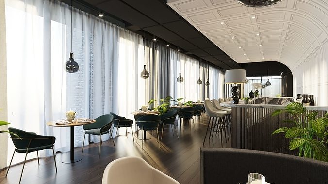 Luxury Lounge Bar Restaurant 3D Model Scene - Editable 3D model 7