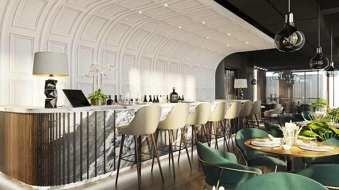 Luxury Lounge Bar Restaurant 3D Model Scene - Editable 3D model 4
