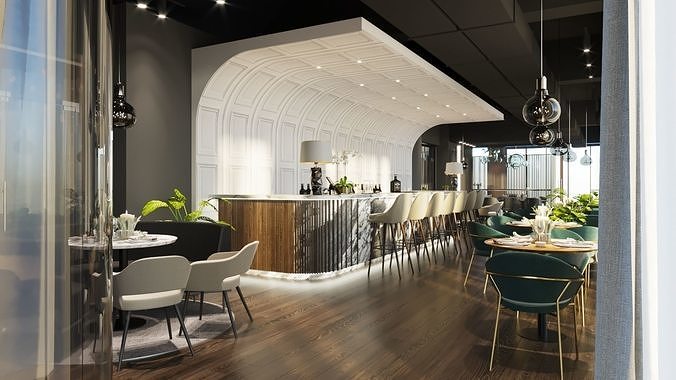 Luxury Lounge Bar Restaurant 3D Model Scene - Editable 3D model 2