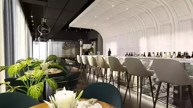 Luxury Lounge Bar Restaurant 3D Model Scene - Editable