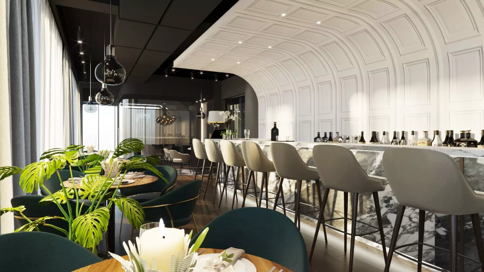 Luxury Lounge Bar Restaurant 3D Model Scene - Editable 3D model
