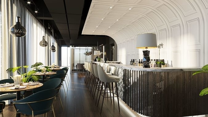 Luxury Lounge Bar Restaurant 3D Model Scene - Editable 3D model 6