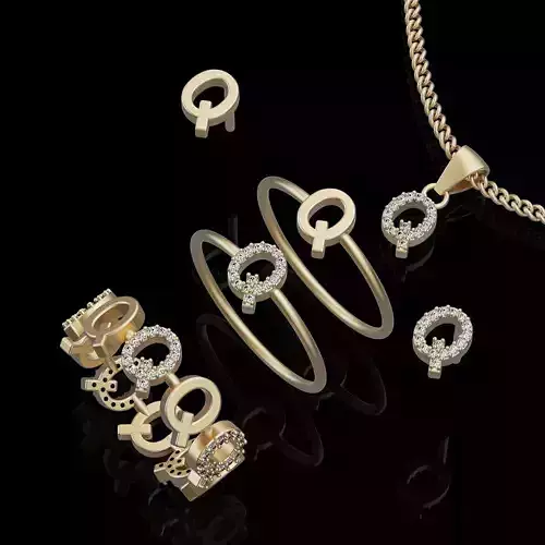 Letter Q earring pendant ring    printable jewelry 3D model