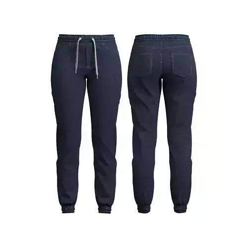 Womens Casual Tie-Front Fashion Jogger Denim Pants Blue - MD