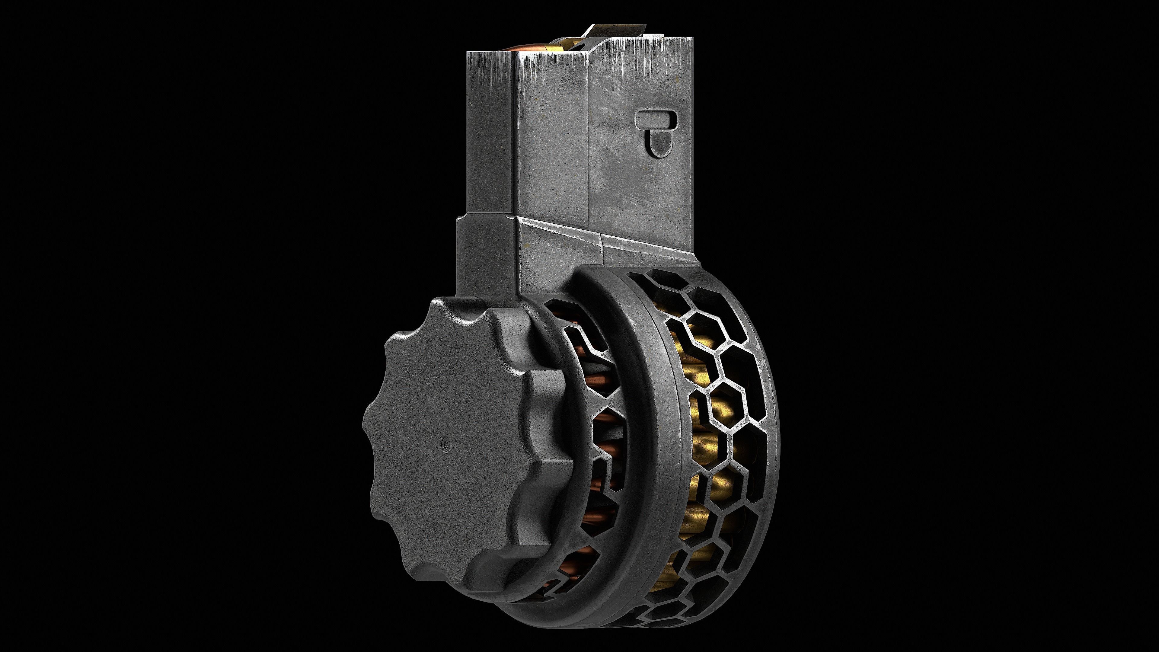 X Products X-25 50 Round Drum Skeletonized Magazine cal 308 Low-poly 3D model_4