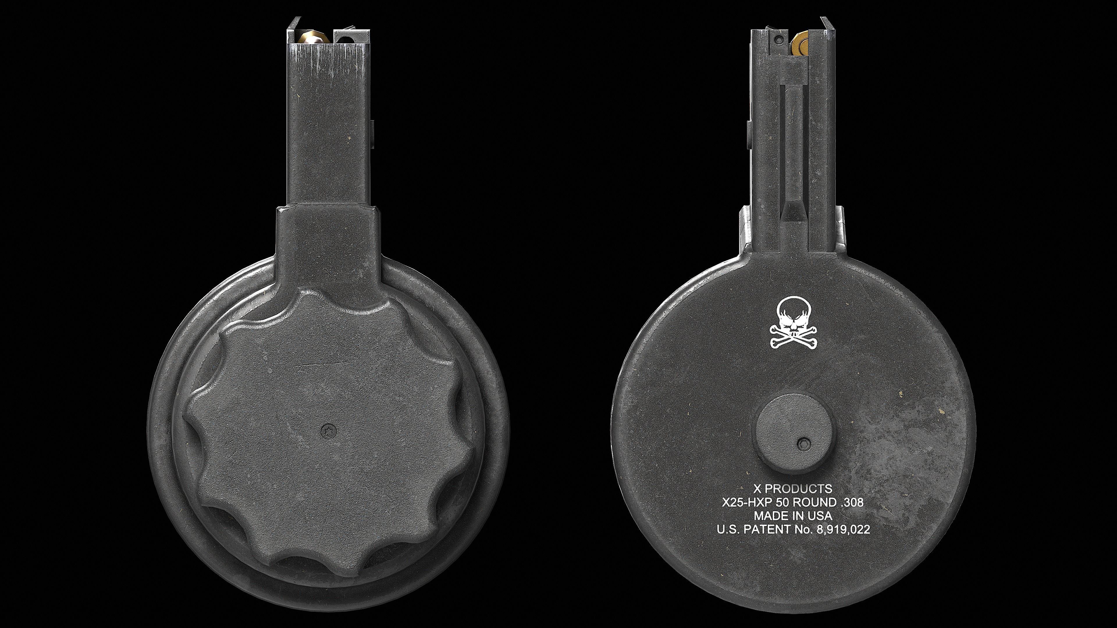 X Products X-25 50 Round Drum Skeletonized Magazine cal 308 Low-poly 3D model_8