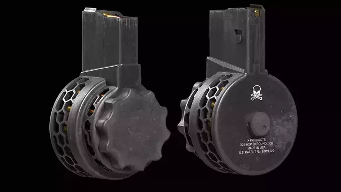 X Products X-25 50 Round Drum Skeletonized Magazine cal 308 Low-poly 3D model