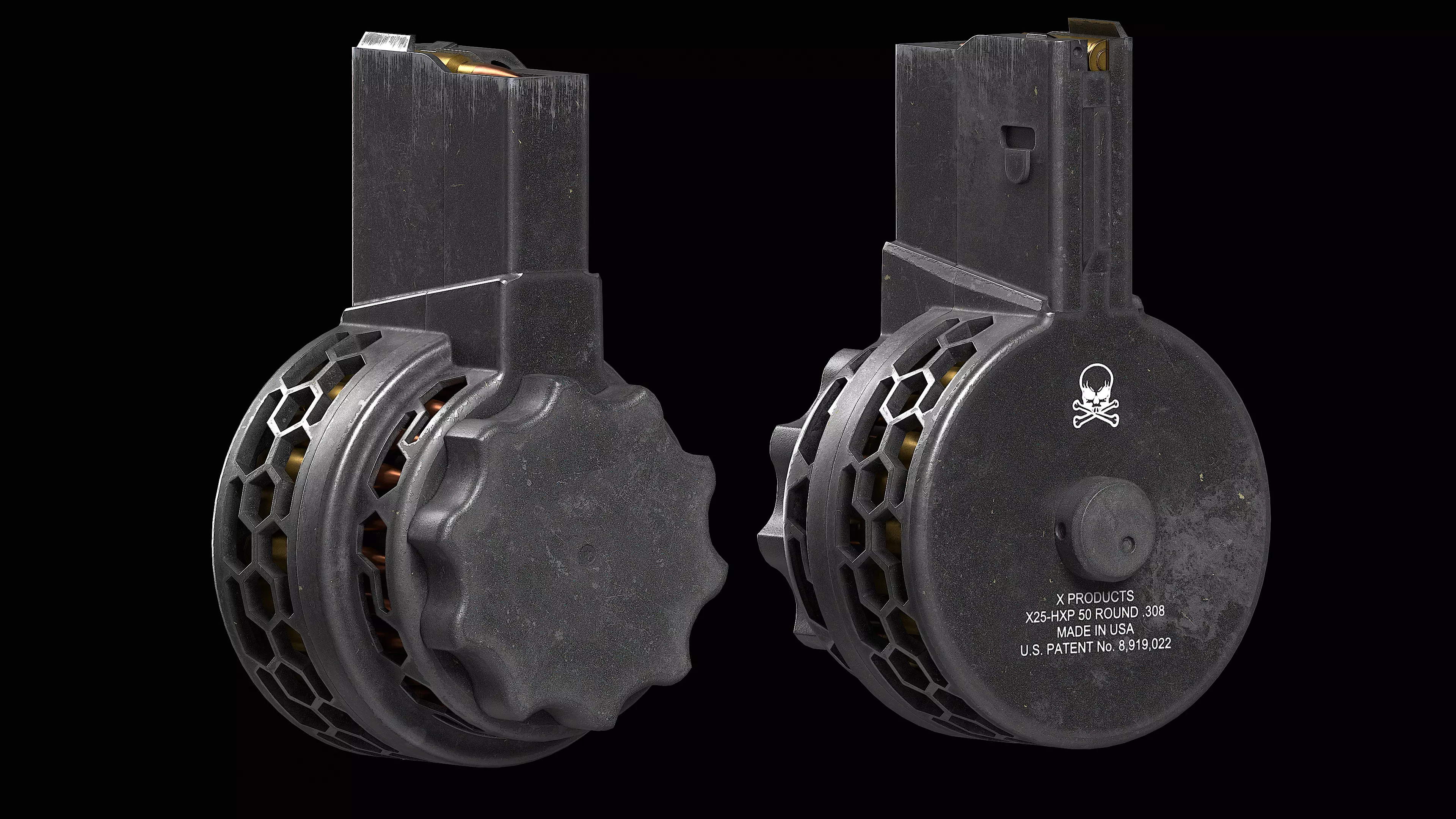 X Products X-25 50 Round Drum Skeletonized Magazine cal 308 Low-poly 3D model_0