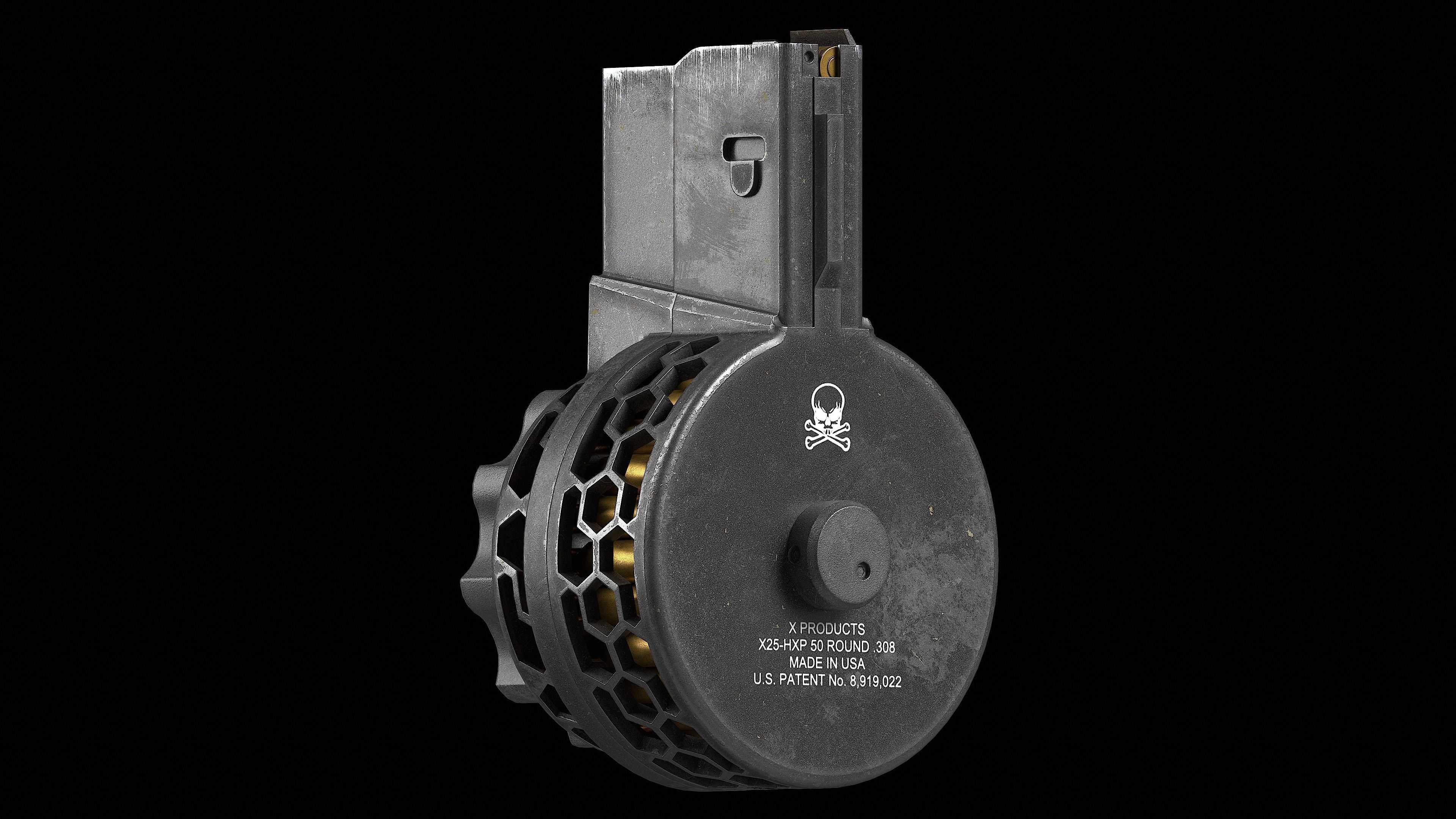 X Products X-25 50 Round Drum Skeletonized Magazine cal 308 Low-poly 3D model_3