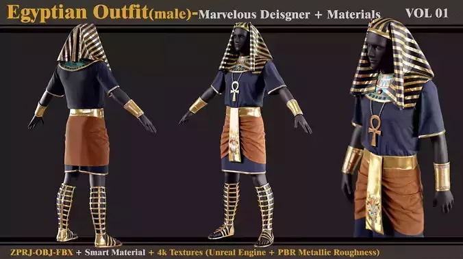 Egyptian Outfit- MD-Clo3d- Smart Material -Textures-OBJ-FBX