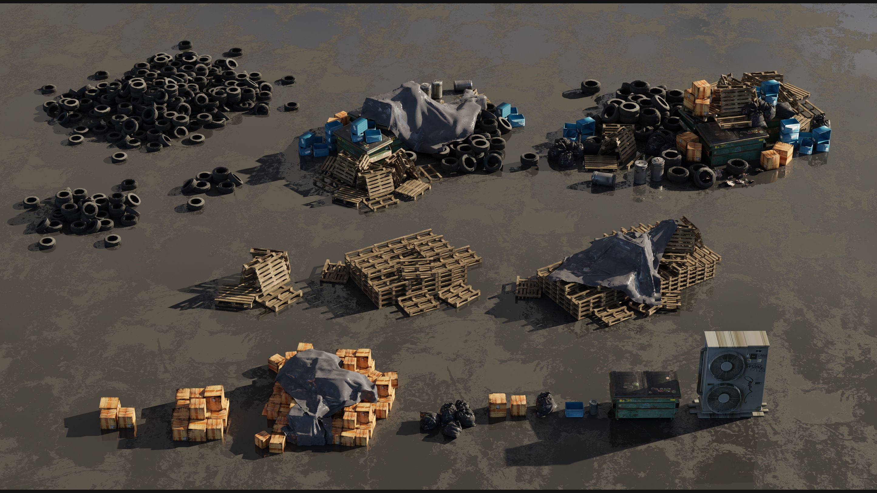 Industrial dystopian city - Kitbash Set - Kitbash Asset Pack Low-poly 3D model_6