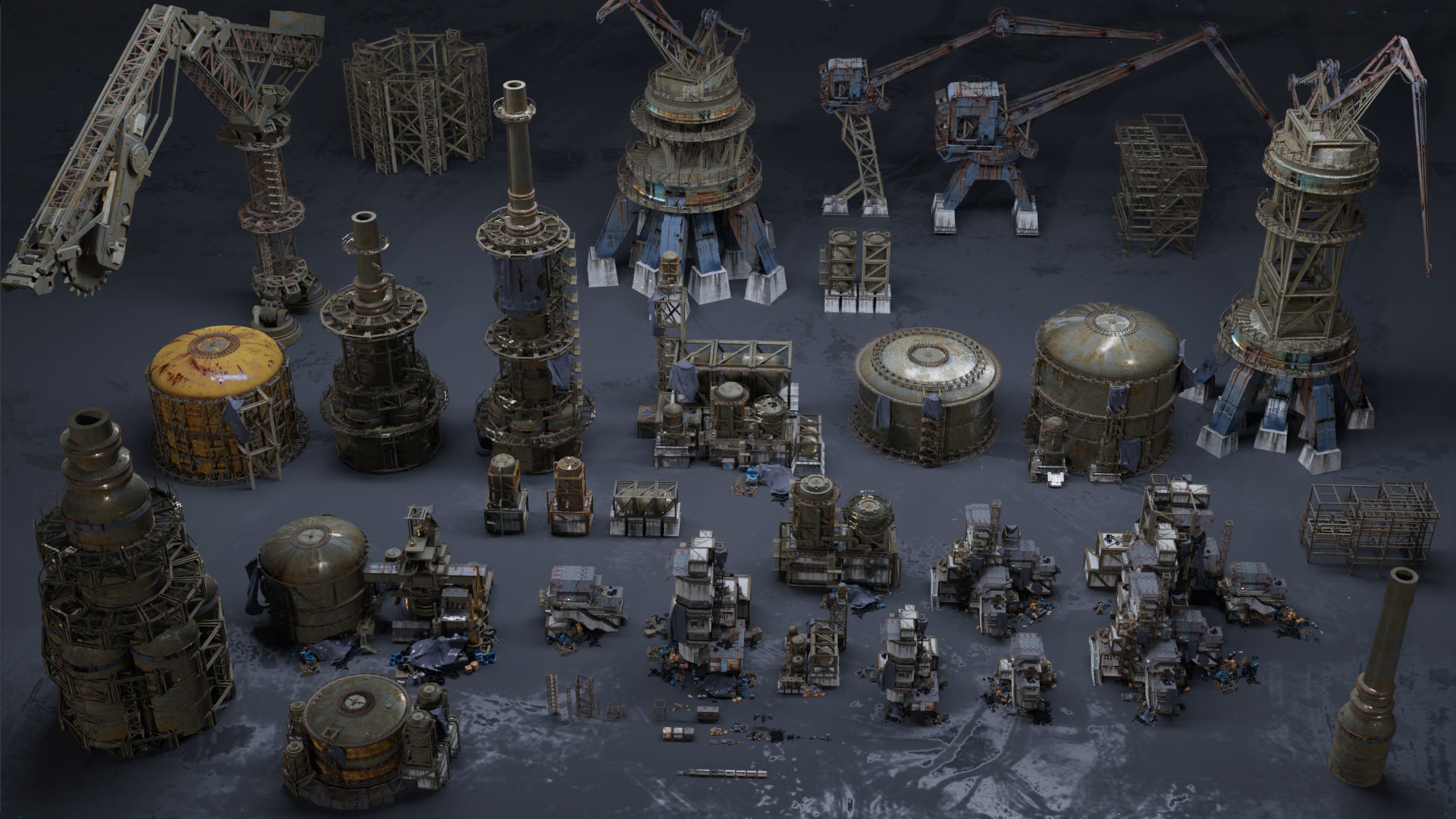 Industrial dystopian city - Kitbash Set - Kitbash Asset Pack Low-poly 3D model_7